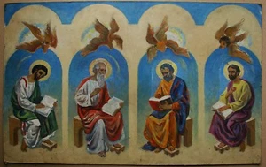 Ukrainian Soviet Oil Painting Saints apostles religious art icon sacred - Picture 1 of 7