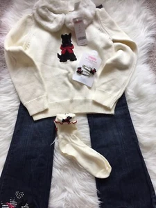 Set Sweater With Scottie Dog/ Jeans/ Socks/ Hair Pieces Size 8 Gymboree - Picture 1 of 9