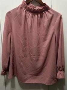 2Hearts Smocked Mock-Neck Top Powder Pink Size Medium Made in USA - Picture 1 of 6