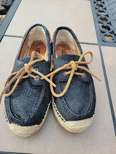 Scarpe espadrillas UGG donna taglia 7 Coris bilancia capelli vitello nere stringate usate