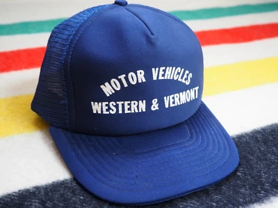 VTG 70s 80s Motor Auto Shop Cars Navy Blue Foam Mesh Trucker Snapback Hat Cap Foto 1 de 4