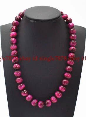 正品 6/8/10/12 毫米天然玫瑰红虎眼圆形宝石珠项链 20 — 第 1/4 张图片