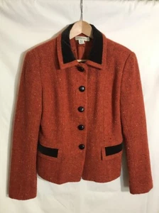 Chaqueta Blazer Ann Taylor Naranja Moteado Tejido Mezcla Lana Talla 8 Bolsillos #Q - Imagen 1 de 10