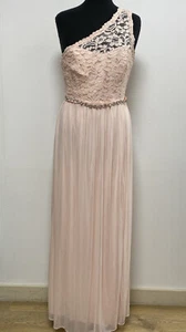 David's Bridesmaid Dress UK 10 Pale Pink One Shoulder Lace Bodice Diamante Trim - Picture 1 of 10