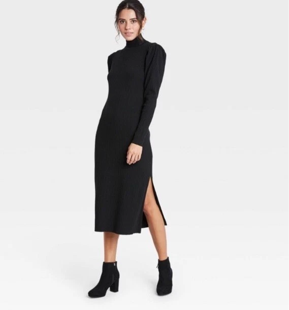 Women's Puff Long Sleeve Sweater Dress - Who What Wear Size XXL Black