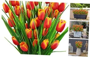 8 Bundles Outdoor Artificial Tulips Fake Flowers UV Resistant Faux Plastic - Picture 1 of 7