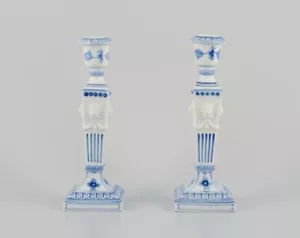 Royal Copenhagen, pair of Blue Fluted candlesticks. From 1963. - Picture 1 of 9