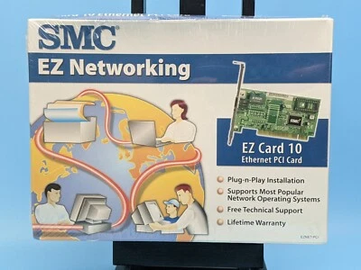 SMC EZ Networking Card 10 Ethernet PCI Card RJ-45: Vintage 1998 IBM PC DOS (NEW) - Image 1 of 4