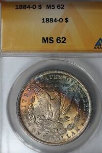 1884 O $1 ANACS MS 62 Morgan Silver $1, Miss Liberty Head TONED!