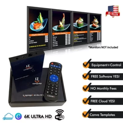 IZCOMPUTER Digital Signage Player UHD Digital Signs or Menu Boards, Software w/ 11gb space