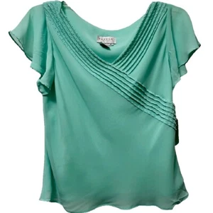 NUEVO CON ETIQUETAS $140 Blusa Adrianna Papell PETITES 8P Aqua Cuello Redondo Cuentas Ligera - Imagen 1 de 9