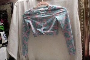 Art Class Girls 1 Piece Swimsuit Cropped long Sleeve Top Pink Teal Size M(7-8) - Picture 1 of 3