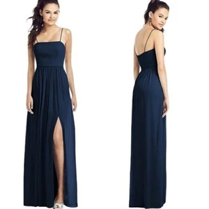 NWT Dessy Thread Spaghetti Strap Chiffon Bridesmaid Dress Gown Navy 12 - Picture 1 of 10
