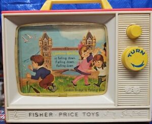 Vintage 1966 Fisher Price Toys Giant Screen Music Box TV Two Tunes Works #114