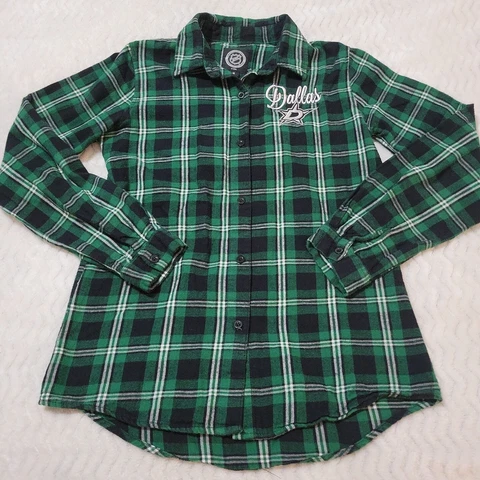 Dallas Stars Shirt Women's Medium Long Sleeve Flannel Double Sided Embroidery Cover