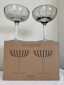 OYOY Mizu Coupe Grey / White Champagne Cocktail Glasses Set of 2 Handmade BNIB - Picture 1 of 7