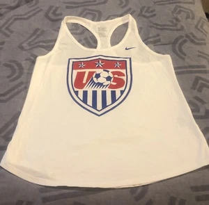 Nike USA USWNT Soccer Crest Racerback White Tank Top Slim Fit (L) 100% Corton - Picture 1 of 12