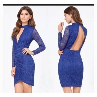 Mini Vestido Bebe Encaje Manga Larga Bodycon Azul Talla Pequeña Nuevo con Etiquetas Foto 1 de 4