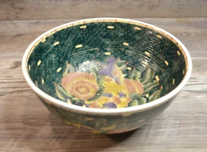 Vintage Ceramic Handmade Hand Painted White Green Footed Decorative Bowl 8" - Picture 1 of 6