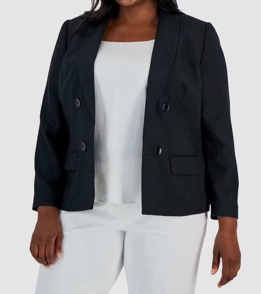 Kasper Women's Black Shawl Collar Open Front Blazer Jacket Plus Size 24W
