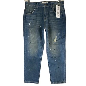 Wildfox Jeans Womens Sz 27 Blue DaVinci Relaxed Baggy Paint Splatter Crop Nwt - Picture 1 of 11