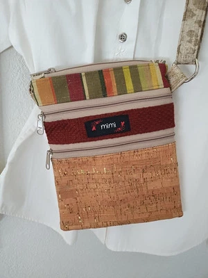 Custom "Mimi" HandBag, Made in USA, Metallic Cork & Upholstery Fabric. NEW - Image 1 of 4