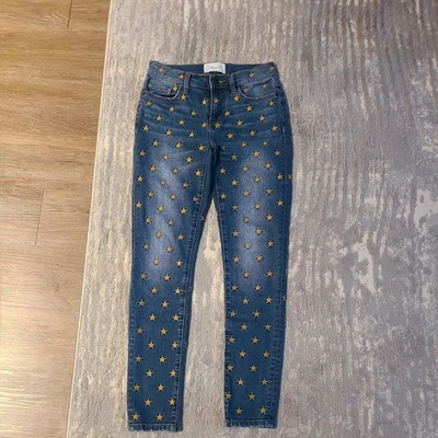 CURRENT/ELLIOT Gold Star Embroidered Stiletto Skinny JEANS Womens Size 24 - Image 1 of 4