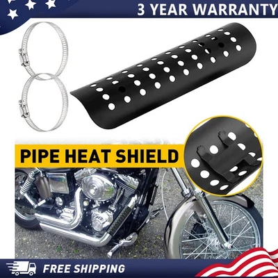 Black Exhaust Muffler Pipe Heat Shield Cover Heel Guard Universal Motorcycle - Image 1 of 4