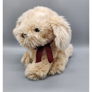 Vintage Commonwealth Puppy Dog Plush Red Plaid Bow Stuffed Animal Toy 14" Shaggy - Picture 1 of 12