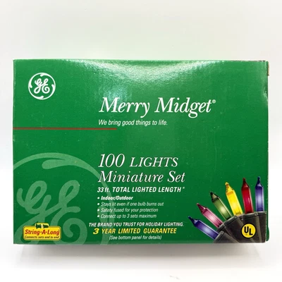 VTG GE Merry Midget 100 Lights Miniature Set Multicolor 33ft Indoor Outdoor 2001 - Image 1 of 4