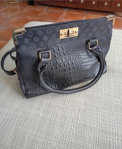 Borsa a mano Bradford Exchange 2014 ALFRED DURANTE firmata nera finto coccodrillo - Foto 1 di 9