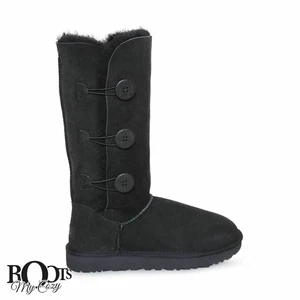 UGG BAILEY BUTTON TRIPLET II SCHWARZ LAMMFELL DAMEN STIEFEL GRÖSSE US 10/UK 8,5 NEU - Bild 1 von 12