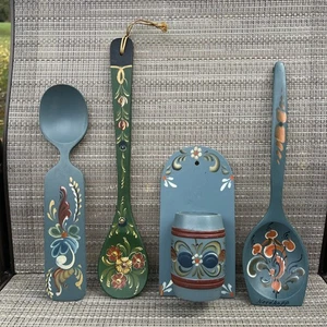 Vintage Hand Painted Scandinavian Kitchen Hanging Wooden Art Norwegian Folk Art - Picture 1 of 10