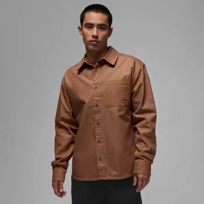 Air Jordan Essentials Button Down Shirt Mens Size M Brown Long Sleeve FV7446-223 - Image 1 of 4