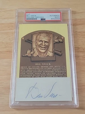 Bill Veeck PSA/DNA Signed HOF Plaque Cut Postcard Autograph - Image 1 of 2