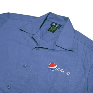 Aramark Men's MEDIUM Pepsi Soft Drinks Logo Blue Button Front Uniform Work Shirt - Picture 1 of 7