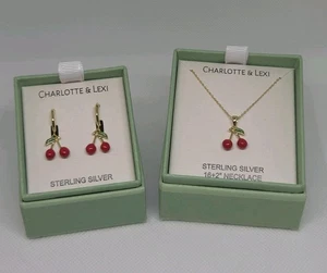 Charlotte & Lexi Gold over Sterling Cherries & Leaves Necklace & Earrings Set - Picture 1 of 5