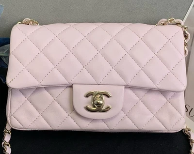 Chanel Clásico Solapa Piel de Cordero Mini Cadena Bolso de Hombro Oro Rosa Mujeres Diseñador Foto 1 de 4
