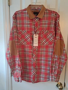 NUEVO CON ETIQUETAS DRL Camisa Abotonada Roja Franela a Cuadros Pana Cuello y Codos Grande L - Imagen 1 de 6