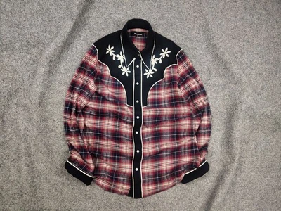 Dsquared2 Brushed Cotton Flannel Western Button Shirt In Red - Image 1 of 4