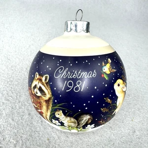 Vintage Christmas Ornament 1981 Hallmark Keepsake Glass Ball w/ Animals - Picture 1 of 4