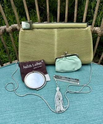 Bolsa de mão Judith Leiber couro lagarto dia noite gema vintage nova com etiquetas - Imagem 1 de 4