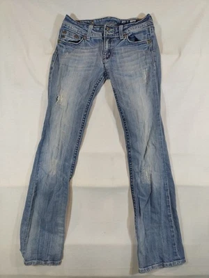 Pantalones de mezclilla de colección Miss Me para mujer 29 corte bota tiro bajo embellecidos bolsillos en las alas azul Foto 1 de 4