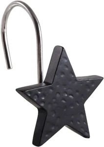 Star Shower Curtain Hooks Black Decorative Shower Curtain Black NEW - Picture 1 of 12