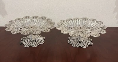Set Of 2 Vintage Silver Filigree Pedestal Dishes Bowls Scalloped Edge 8.5” X 3” - Image 1 of 4