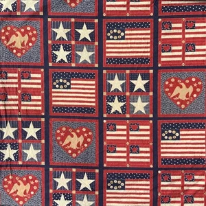 Fabric Print Patriotic Red White Blue Primitive Star Flag Eagle Patchwork 9+ yds - Picture 1 of 12