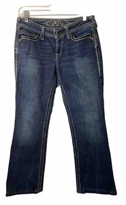 ARIAT Turquoise Bejeweled Medium Wash Jeans-Contrast Stitch-Embroidered-28R/27 - Picture 1 of 9