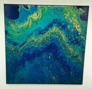 Acrylic Fluid Art Pour Painting Flow Art 12" x 12" Canvas Abstract Modern Art - Picture 1 of 4