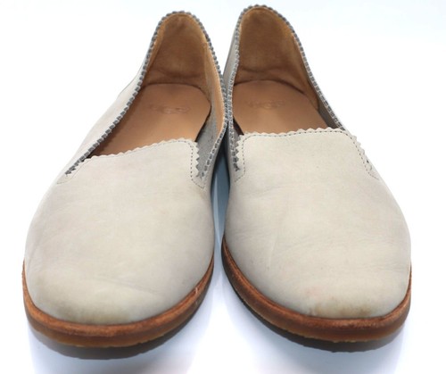 Scarpe casual Ugg ballerine slip on in pelle da donna taglia 9 5 beige bordo smerlato
