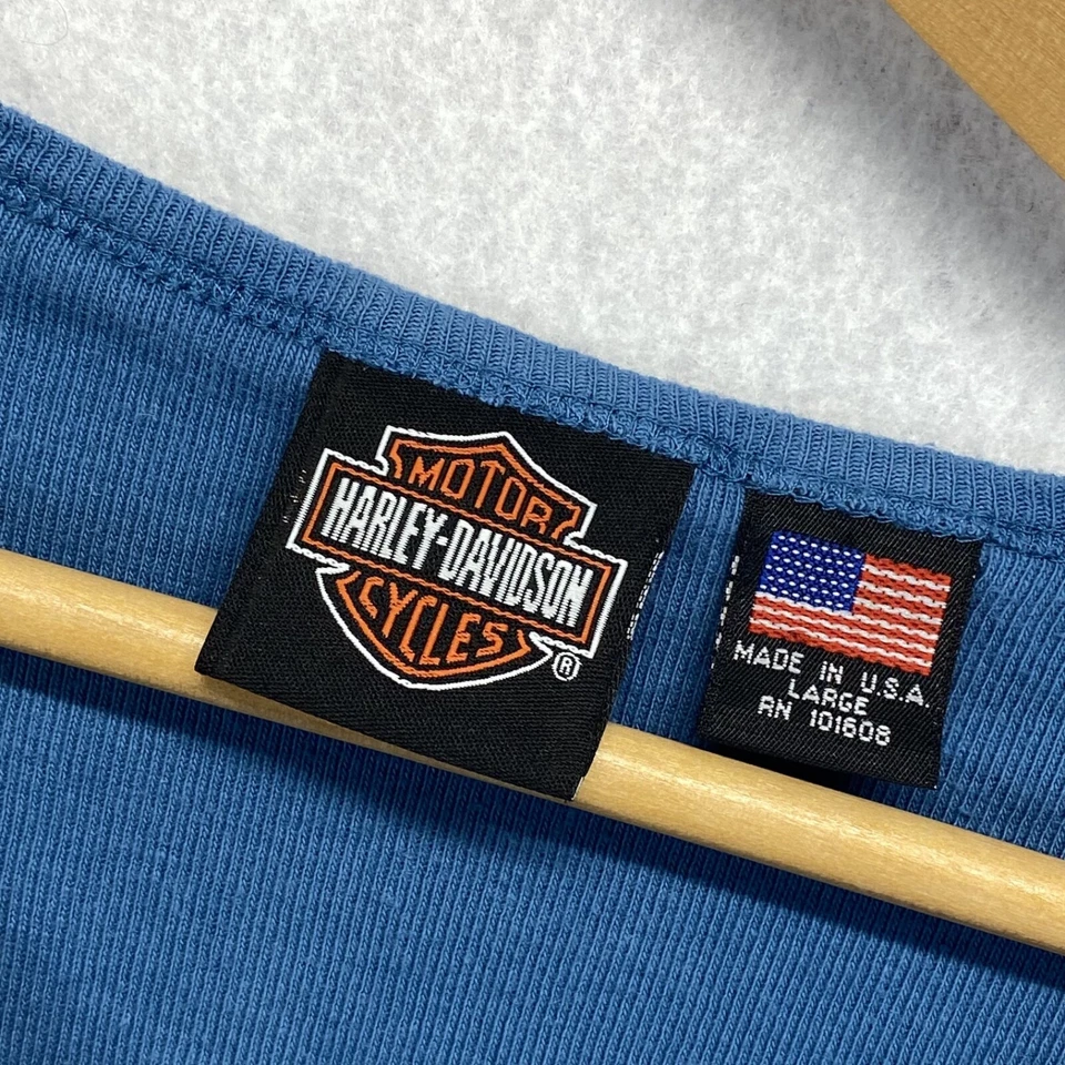 Camisa Harley Davidson para mujer talla grande azul manga larga cuello en V motociclista EE. UU. Y2K Foto 1 de 4